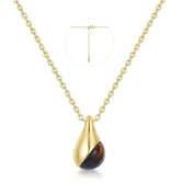 14KYG Plated Droplet Necklace w/ Tiger Eye Gemstone -23"